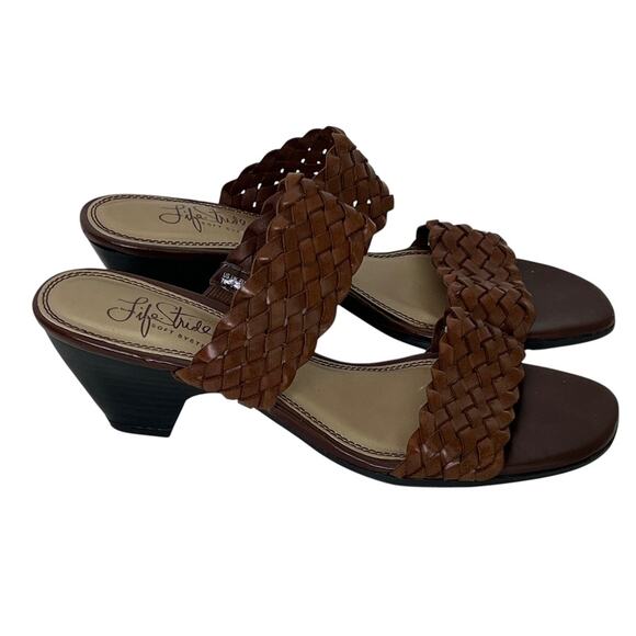 LifeStride Womens 7M Brown Woven Slide Sandals Heeled Comfort Mule Soft System - Picture 2 of 8